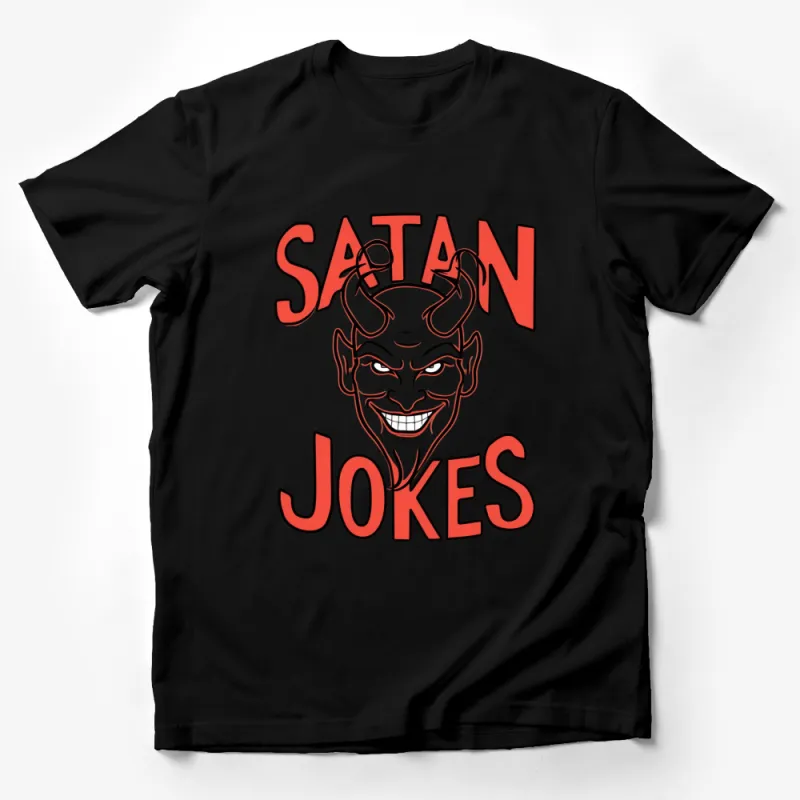 Satan Jokes Red and White Graphic T-Shirt, Funny Devil Face Tee, Unique Comic Humor Shirt, Casual Streetwear Male T-Shirt