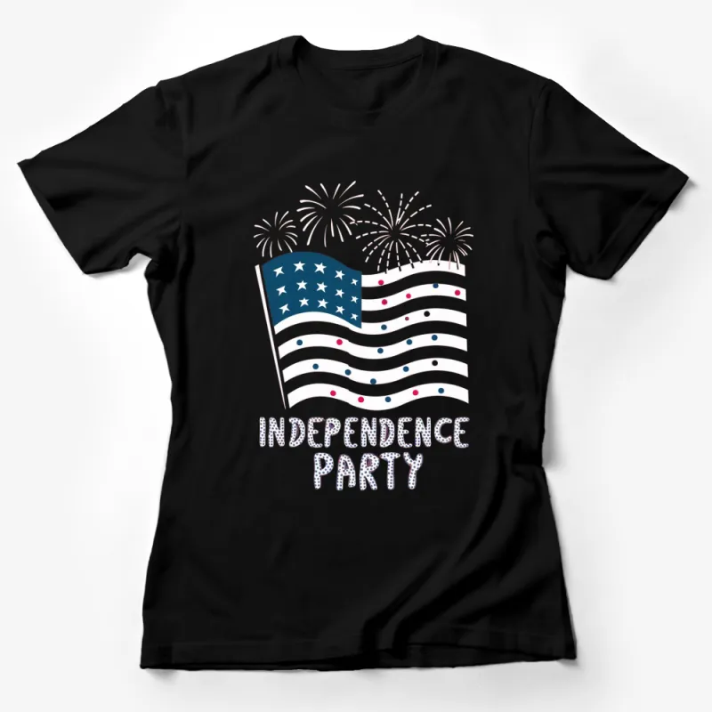 Patriotic T-Shirt with American Flag and Fireworks, Independence Party Tee, USA Celebration Apparel Female T-Shirt