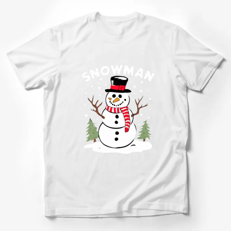 Festive Snowman T-Shirt with Top Hat, Christmas Holiday Graphic Tee, Unisex Winter Apparel Male T-Shirt