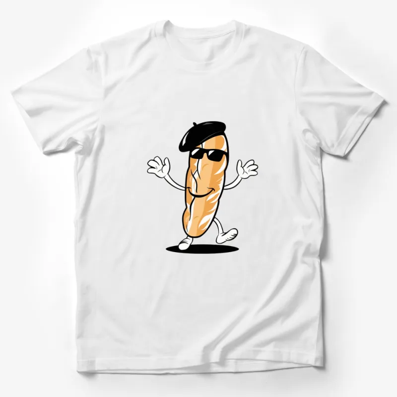 Funky French Baguette in Sunglasses Cartoon T-Shirt, Unisex Graphic Tee, Funny Bread Lover Gift Male T-Shirt