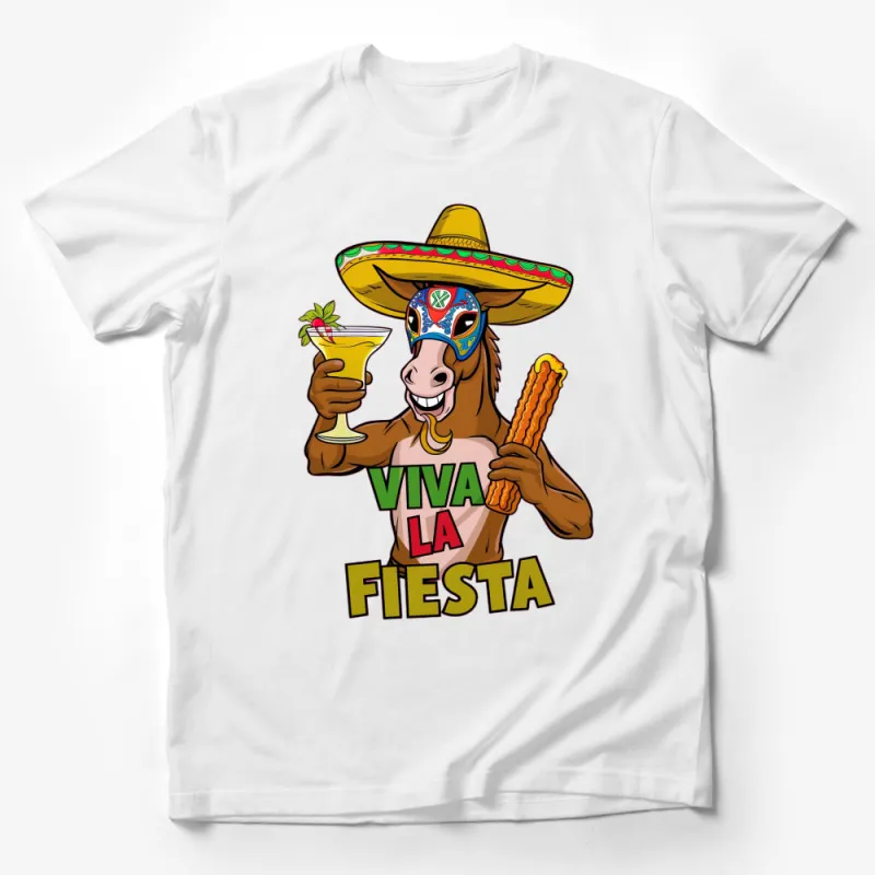 Viva La Fiesta T-Shirt, Colorful Donkey Graphic, Mexican Inspired, Sombrero, Festive Party Tee, Margarita and Churro Design Male T-Shirt