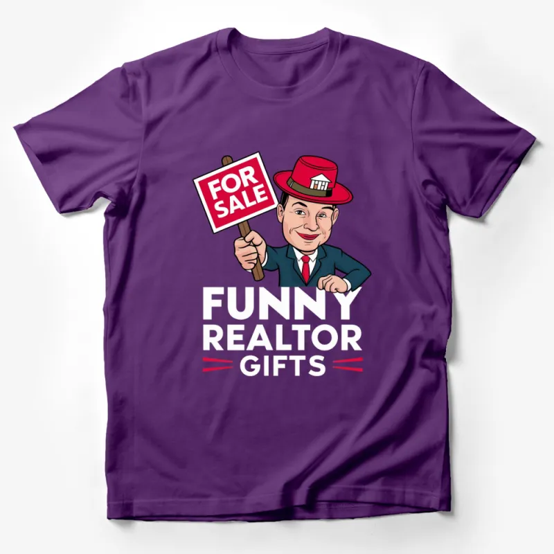 Funny Realtor Gifts T-Shirt, Real Estate Agent For Sale Sign Tee, Red Hat Cartoon Realtor, Unique Property Broker Gift Male T-Shirt