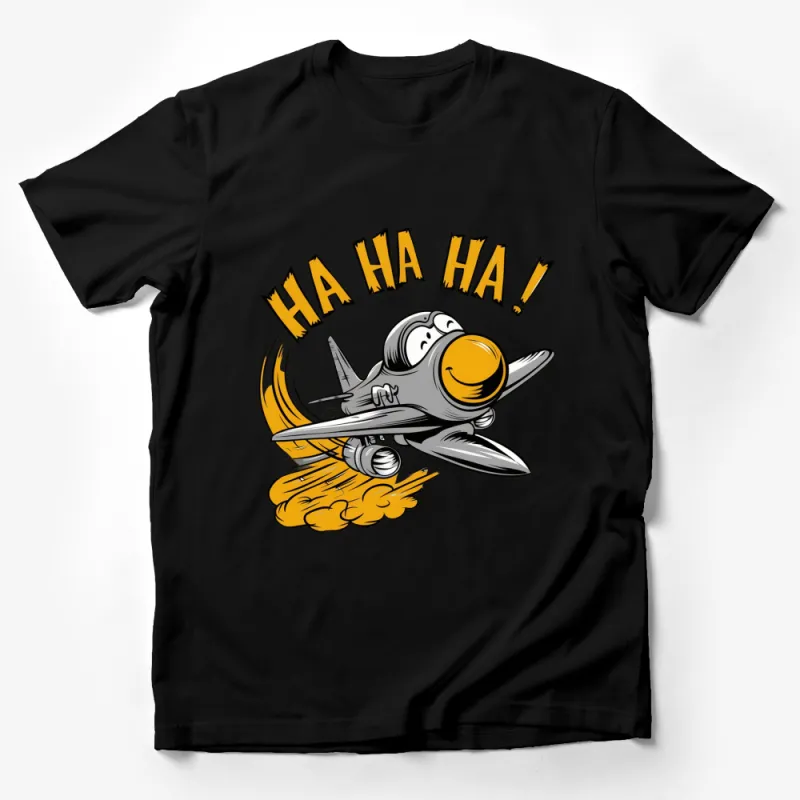 Funny Cartoon Airplane T-Shirt, Vintage Plane with HA HA HA Text, Unisex Graphic Tee Male T-Shirt