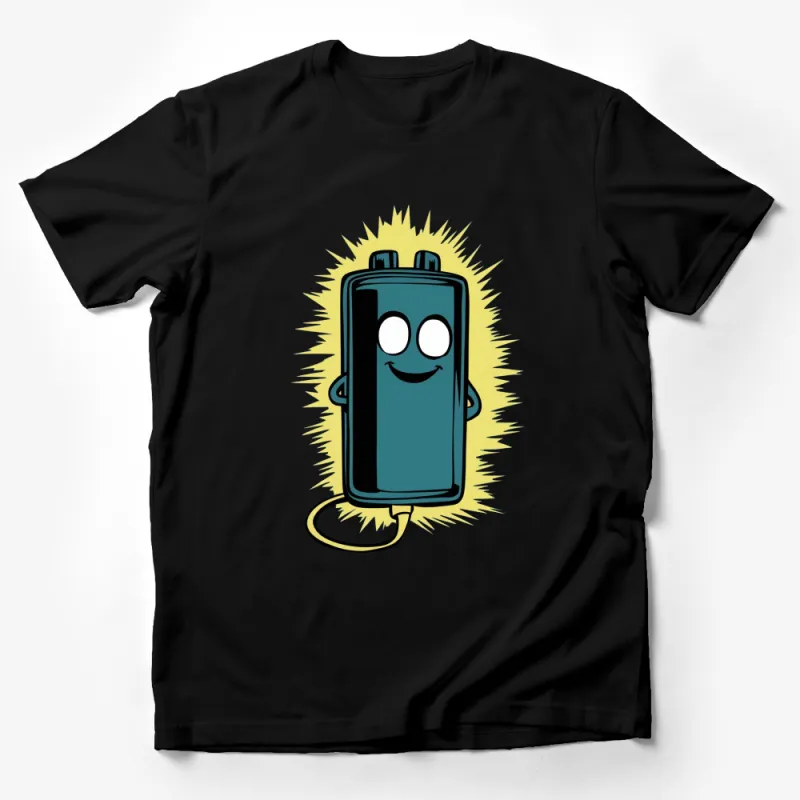 Cartoon Battery Happy Face Graphic T-Shirt - Cute Tech Lover Gift Idea Male T-Shirt