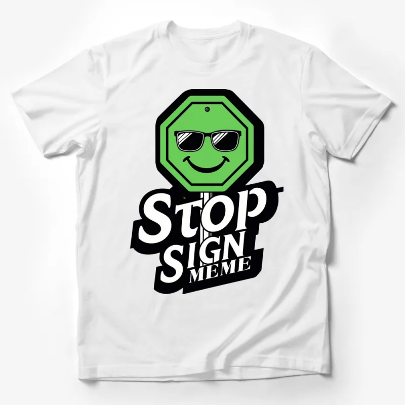 Stop Sign Meme T-Shirt, Green Octagon, Cool Sunglasses Graphic, Unisex Tee Male T-Shirt