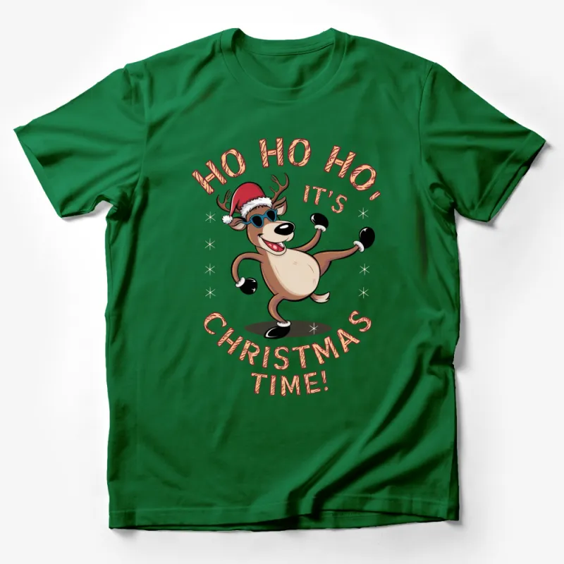 Ho Ho Ho It's Christmas Time Reindeer T-Shirt, Holiday Festive Tee, Funny Christmas Reindeer Shirt, Winter Apparel Male T-Shirt