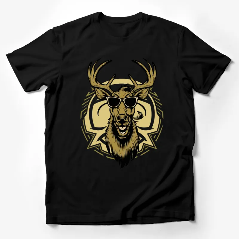 Stylish Deer Graphic T-Shirt, Cool Deer with Sunglasses Design, Unique Animal Print Top, Casual Wear Male T-Shirt