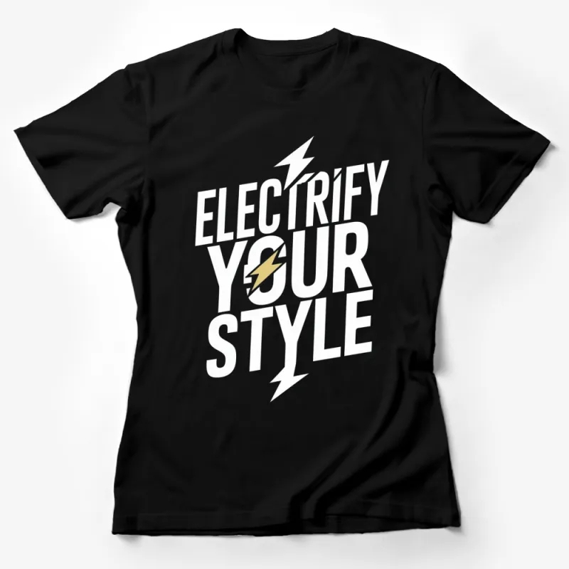 Electrify Your Style T-Shirt Bold Graphic Tee Lightning Bolt Design Black and White Fashion Top Female T-Shirt