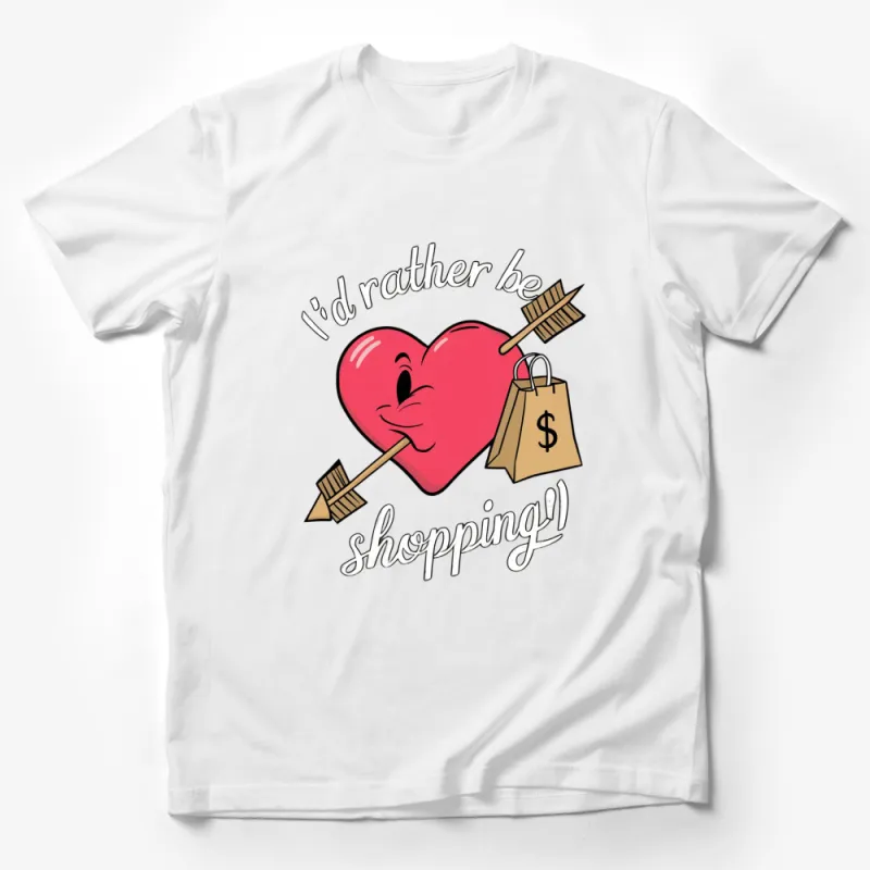 I'd Rather Be Shopping Heart and Arrow Graphic T-Shirt, Fun Shopping Lover Tee, Stylish Casual Wear Male T-Shirt