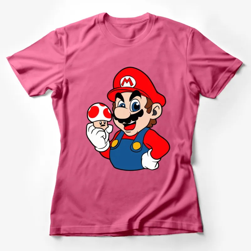 Vintage Video Game Character T-Shirt, Classic Red Hat Plumber with Mushroom, Fun Geeky Tee Female T-Shirt