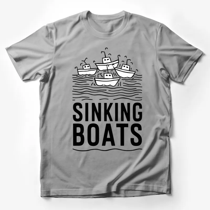 Sinking Boats Graphic T-Shirt, Black and White Nautical Design, Unisex Casual Top, Ocean Inspired Tee, Gift for Sailors Male T-Shirt