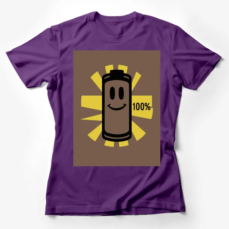 Fully Charged Battery T-Shirt, Positive Energy Graphic Tee, Unisex Cotton Shirt, Brown and Yellow Female T-Shirt