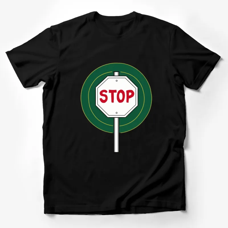 Stop Sign Graphic T-Shirt, Bold Red and Green Street Sign Tee, Unisex Fashion Top for Casual Wear Male T-Shirt