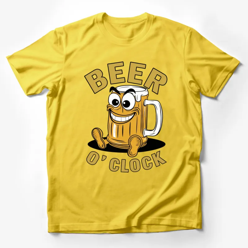 Funny Beer O'Clock T-Shirt, Cartoon Beer Mug Graphic Tee, Unisex Casual Drink Shirt Male T-Shirt