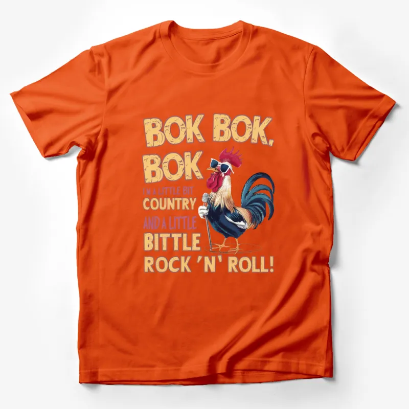 Country Rock Rooster T-Shirt, Funny Bok Bok Chicken Tee, Novelty Farm Animal Shirt with Text, Unisex Graphic Tee Male T-Shirt