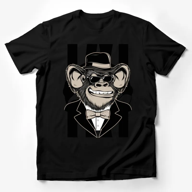 Cool Monkey in Suit and Hat Graphic T-Shirt, Stylish Animal Illustration Tee, Unique Chimpanzee Design Male T-Shirt