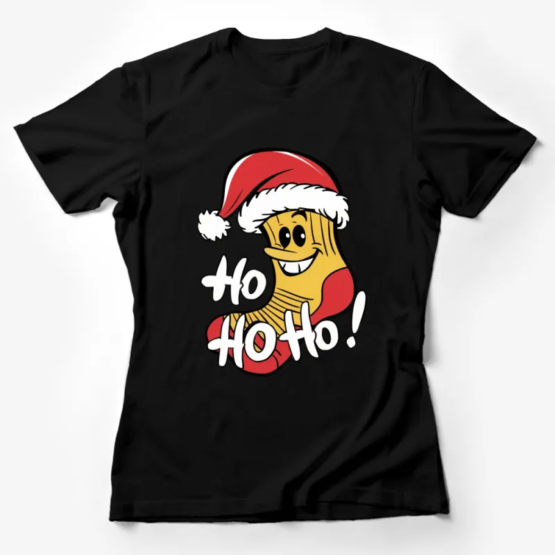 Festive Christmas Star T-Shirt, Holiday Cheer, Santa Hat, Ho Ho Ho Graphic Tee, Xmas Apparel Female T-Shirt