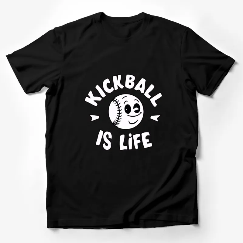 Kickball Is Life T-Shirt, White Print on Black Tee, Sports Fan Gift, Casual Wear Unisex Apparel Male T-Shirt