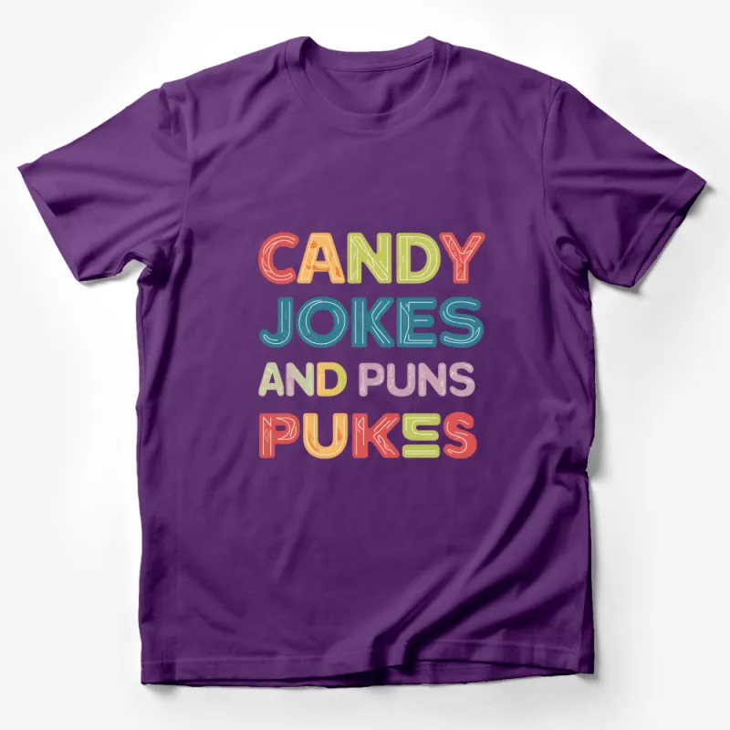 Colorful Candy Jokes and Puns T-Shirt, Funny Graphic Tee for All Ages Male T-Shirt