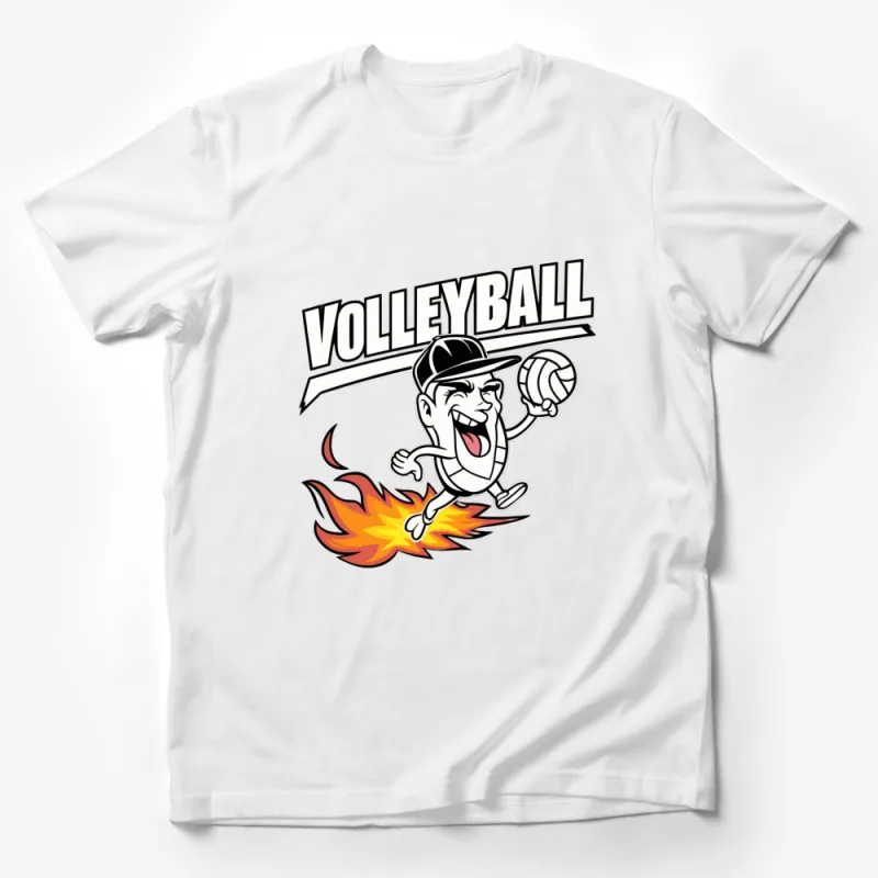 Volleyball Flaming Ball Cartoon Character T-Shirt, Sports Fan Apparel, Athletic Tee Male T-Shirt