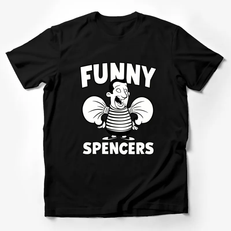 Funny Spencer T-Shirt, Cartoon Character Graphic Tee, Casual Black and White Shirt, Unisex Apparel Male T-Shirt