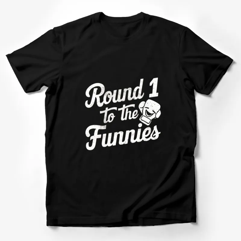 Round 1 to the Funnies Boxing Glove Graphic T-Shirt, Funny Sports Tee, Casual Black Shirt Male T-Shirt