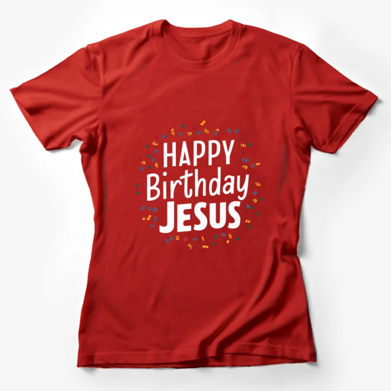 Happy Birthday Jesus T-Shirt, Colorful Music Notes Design, Religious Holiday Tee for Christmas Female T-Shirt