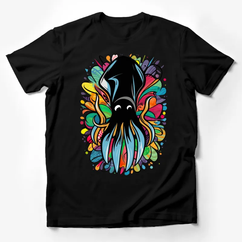 Colorful Squid Illustration T-Shirt, Unisex Graphic Tee, Artistic Ocean Life Apparel, Unique Animal Print Shirt Male T-Shirt