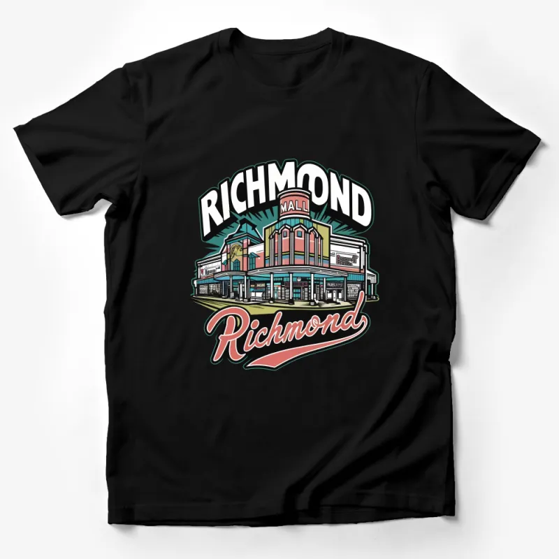 Richmond Mall Retro Graphic Tee, Vintage-Style T-Shirt, Colorful City Landmark Casual Wear Male T-Shirt