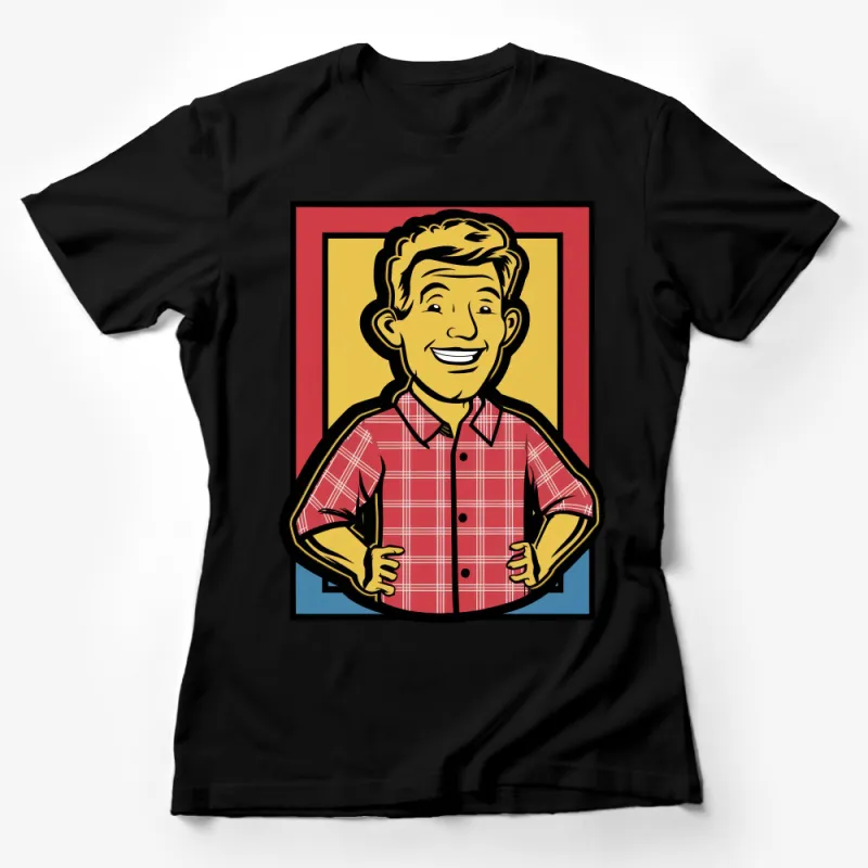 Vintage Cartoon Guy T-Shirt, Retro Style Cool Man Tee, Casual Checkered Shirt Design, Unique Graphic Unisex Top Female T-Shirt