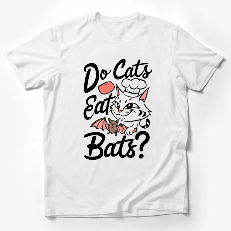 Funny Cat Chef T-Shirt, Do Cats Eat Bats Humorous Graphic Tee, Unique Foodie Cat Lover Gift, Casual Apparel Male T-Shirt