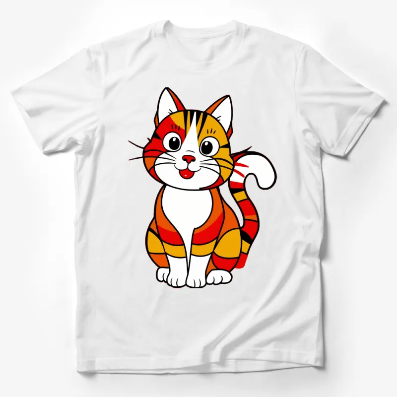 Cute Cartoon Cat T-Shirt for Kids, Colorful Striped Feline Design, Unisex Children's Clothing Gift Male T-Shirt