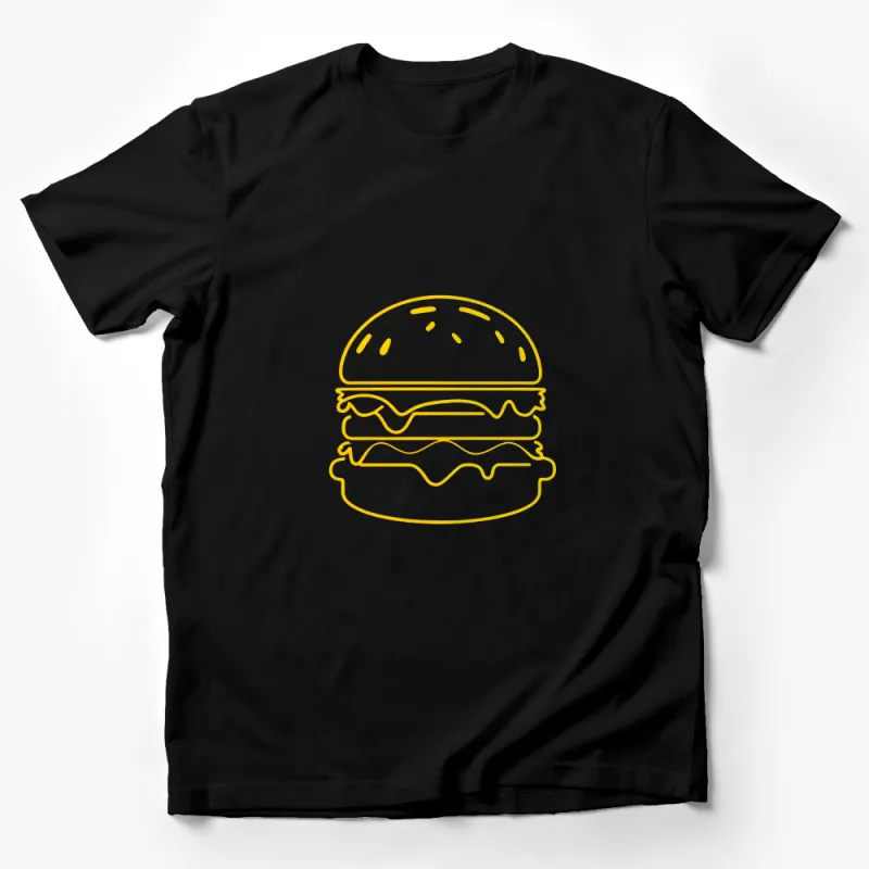 Unisex Golden Burger T-Shirt, Casual Cotton Tee, Foodie Graphic Shirt, Summer Cookout Apparel, Yellow Print Top Male T-Shirt