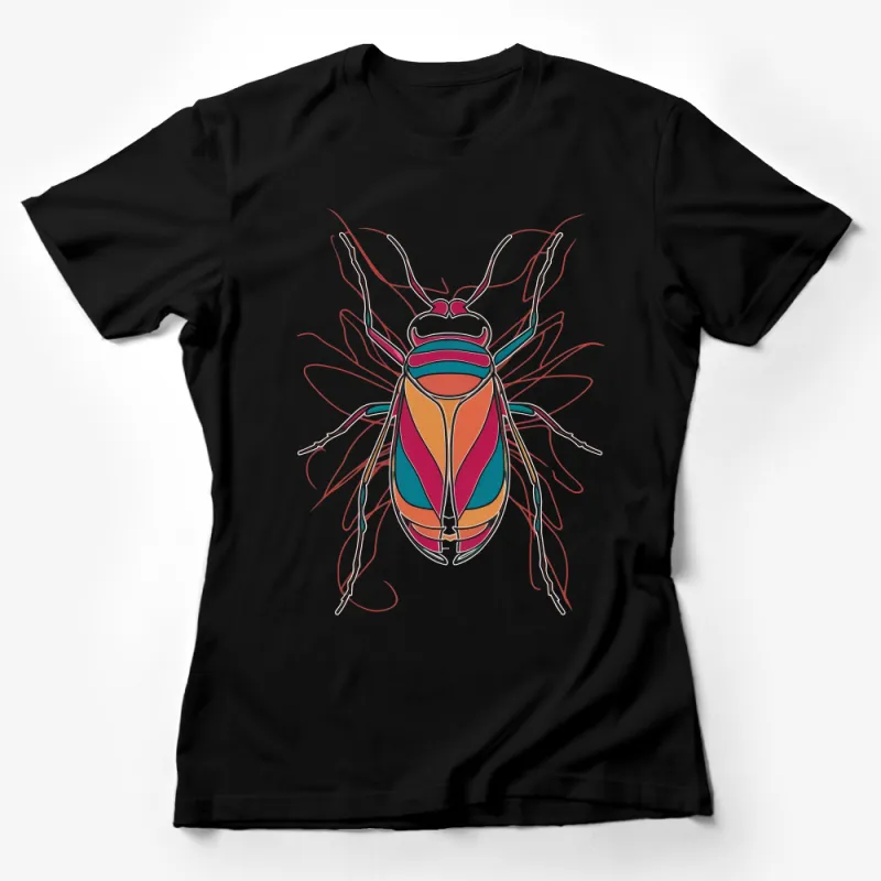 Colorful Abstract Insect Design Tee, Artistic Bug Illustration T-Shirt, Unisex Nature Inspired Fashion, Casual Graphic Tee for All Ages Female T-Shirt