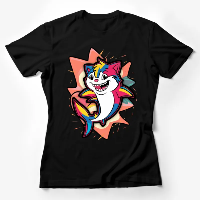 Vibrant Cartoon Shark T-Shirt, Fun Rainbow Colors, Kids Unisex Tee, Graphic Animal Shirt, Casual Wear, Cute Shark Illustration, Gift Idea Female T-Shirt