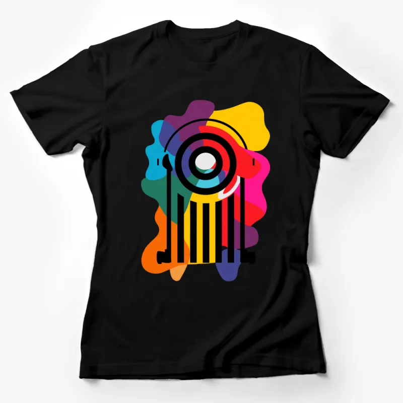 Abstract Camera Design Tee, Colorful Modern Art T-Shirt, Unisex Artistic Graphic Shirt, Creative Apparel Gift Female T-Shirt