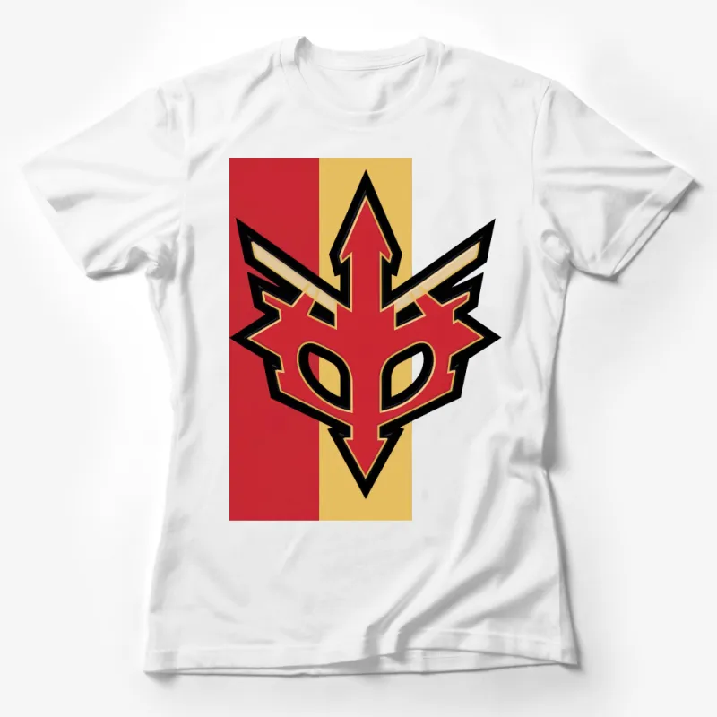 Abstract Tribal Mask T-Shirt, Bold Red and Yellow Graphic Tee, Unisex Casual Wear, Street Style Fashion Top, Gift Idea Female T-Shirt