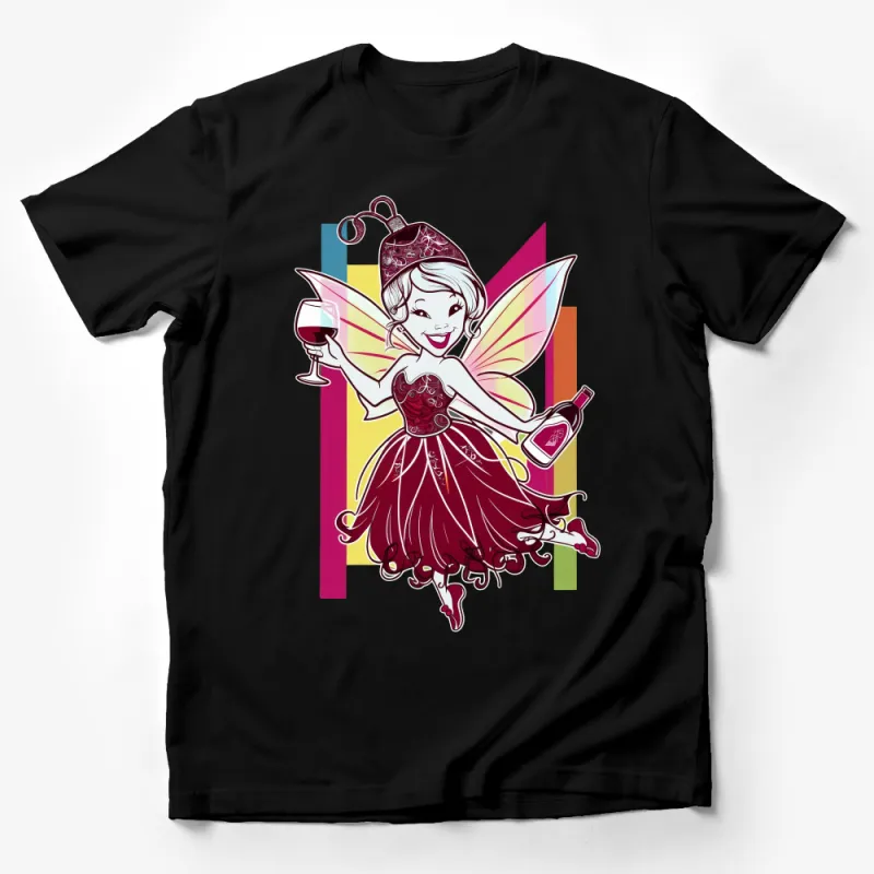 Whimsical Wine Fairy T-Shirt, Graphic Tee for Women, Colorful Magical Pixie Top, Fantasy Art Shirt, Gift for Wine Lovers Male T-Shirt