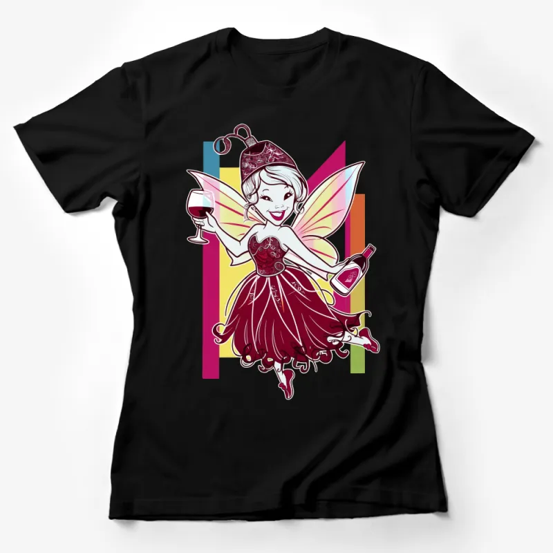 Whimsical Wine Fairy T-Shirt, Graphic Tee for Women, Colorful Magical Pixie Top, Fantasy Art Shirt, Gift for Wine Lovers Female T-Shirt