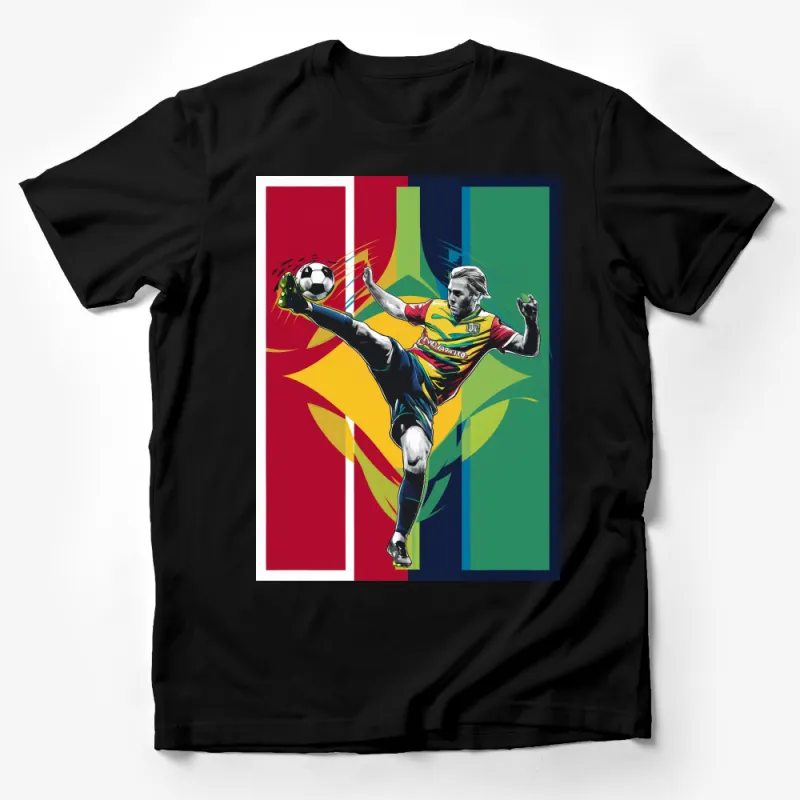 Soccer Player Graphic Tee, Colorful Sports T-Shirt, Men's Athletic Inspired Top, Casual Football Fan Apparel, Bold Abstract Design Male T-Shirt