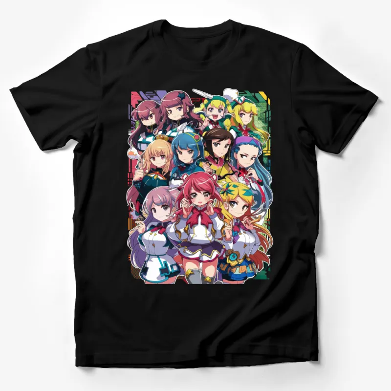 Colorful Anime Girls T-Shirt, Vibrant Cartoon Characters Tee, Casual Otaku Fashion, Unisex Manga Shirt Male T-Shirt