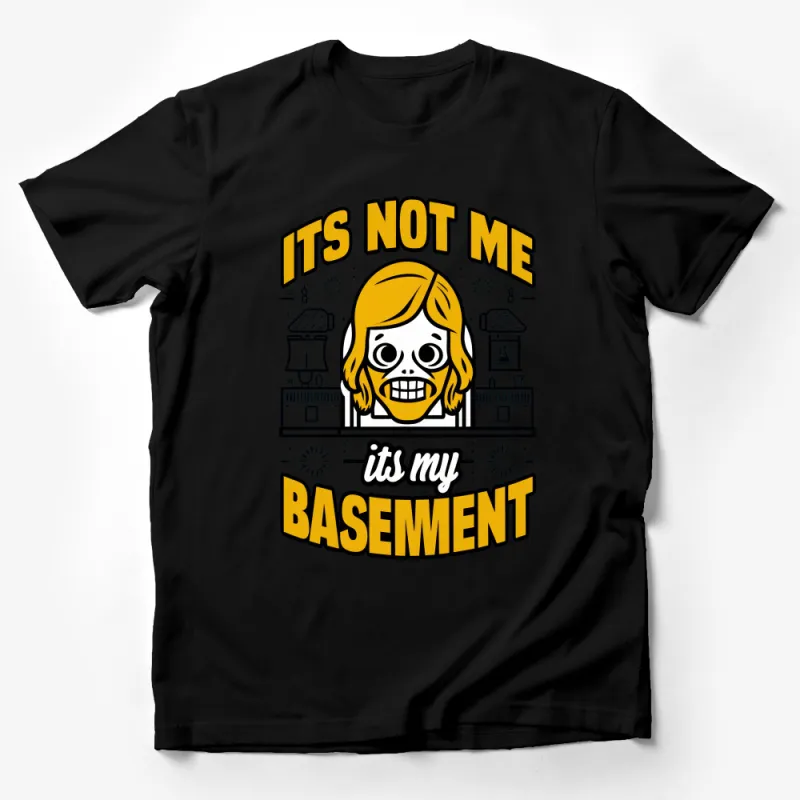 Funky It's Not Me It's My Basement Graphic T-Shirt, Yellow Black Retro Design, Pop Culture Tee, Hipster Streetwear, Unique Unisex Shirt Male T-Shirt