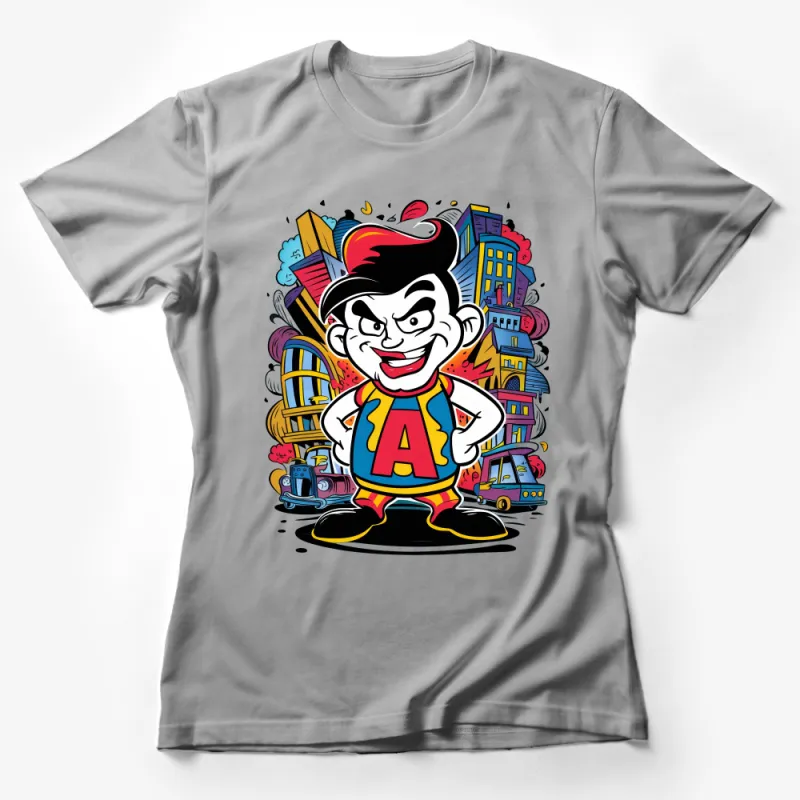 Colorful Comic Character T-Shirt, Urban Art Style Tee, Vibrant Cartoon Graphic Shirt, Unisex Apparel Female T-Shirt