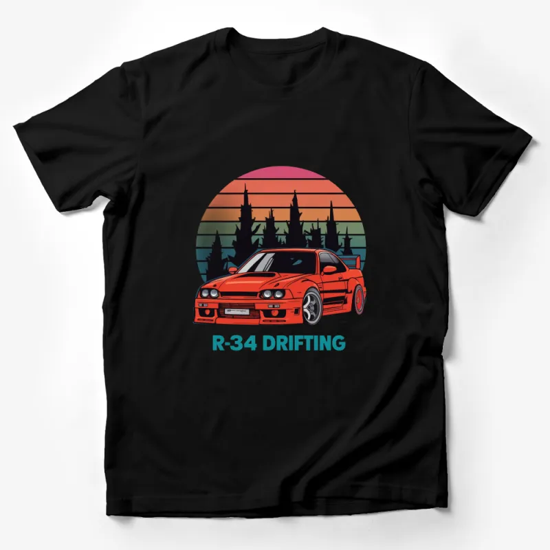 Vintage Car Enthusiast R-34 Drifting Retro Sunset T-Shirt For Motorsport Fans Male T-Shirt