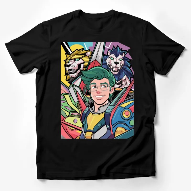 Colorful Anime-Inspired Graphic T-Shirt, Vibrant Comic Art Tee, Unisex Casual Streetwear Top, Bold Illustration Shirt Design Male T-Shirt