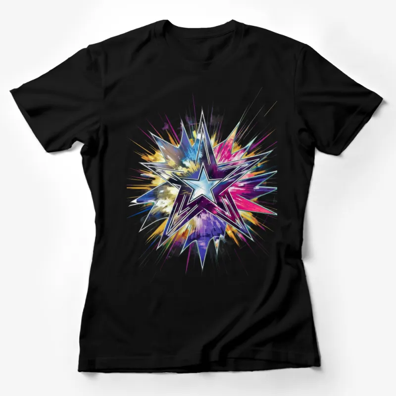 Colorful Abstract Star Explosion Graphic Tee, Unisex Artistic T-Shirt, Vibrant Streetwear, Casual Urban Fashion Top, Unique Design Shirt Female T-Shirt