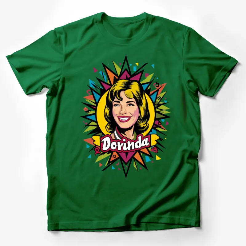 Colorful Retro Pop Art Dorinda Graphic Tee, Vintage Inspired Fashion Top, Bold Statement Casual Wear, Unisex T-Shirt Design Male T-Shirt