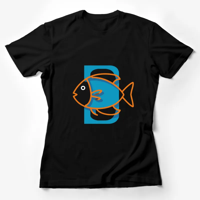 Abstract Fish Design T-Shirt, Minimalist Blue Ocean Inspired Tee, Artistic Aqua Marine Life Top, Casual Wear Female T-Shirt