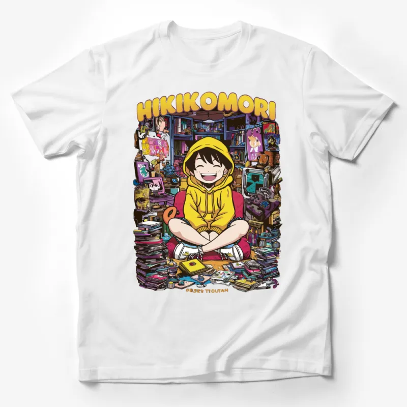 Colorful Hikikomori Anime Style T-Shirt, Vibrant Otaku Tee, Quirky Geek Culture, Comfortable Casual Apparel, Unisex Graphic Shirt Male T-Shirt