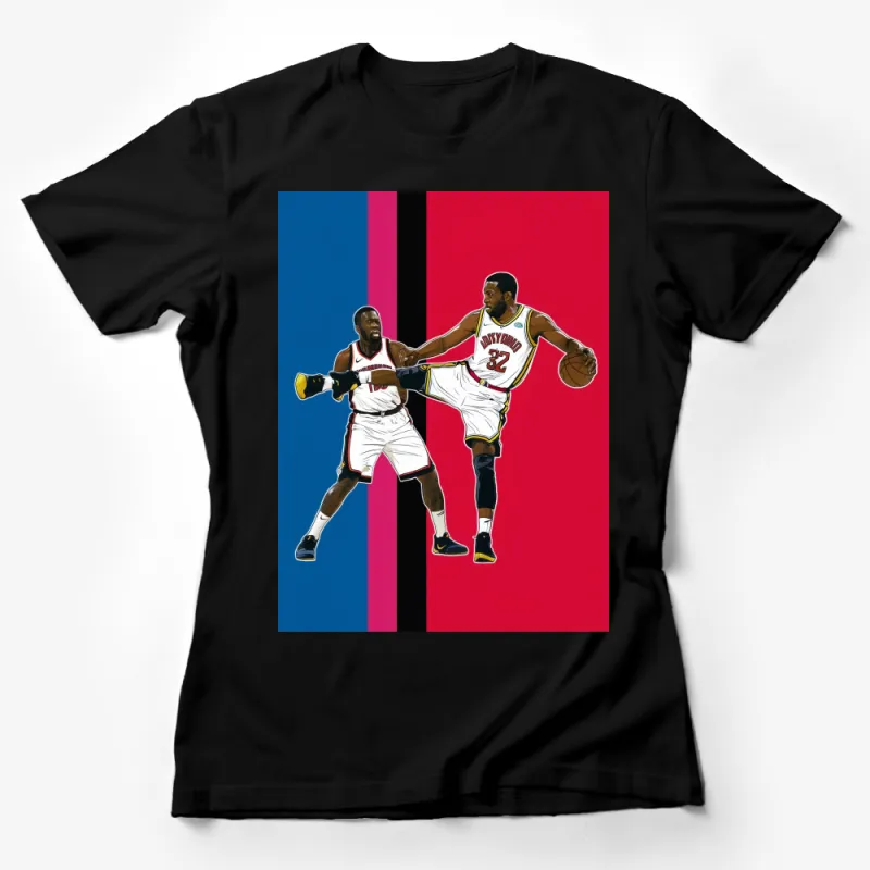 Abstract Basketball Players T-Shirt, Colorful Sports Art Tee, Men's Casual Athletic Shirt, Trendy Graphic Unisex Top Female T-Shirt